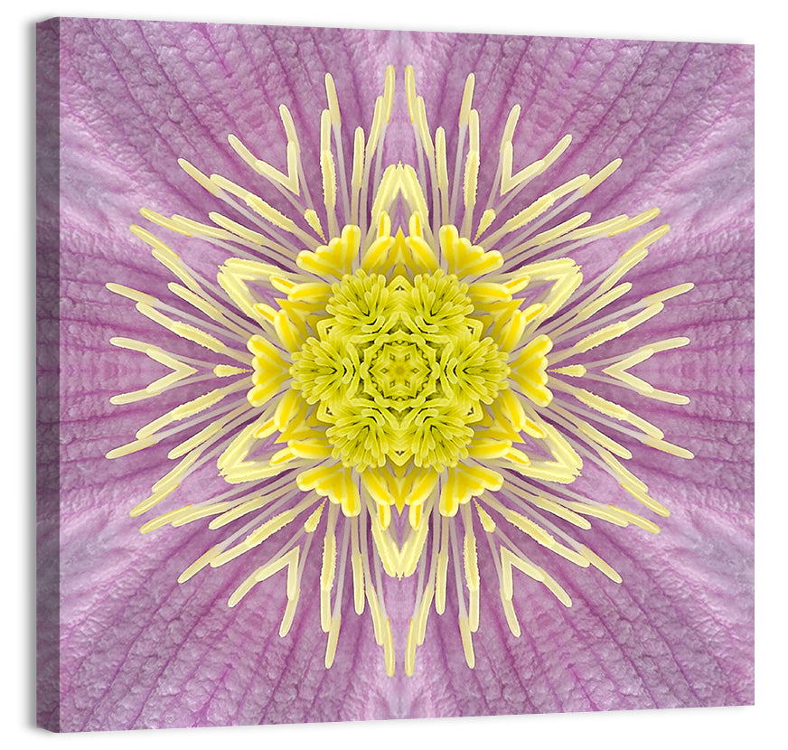 Kaleidoscopic Floral Mandala in Purple and Yellow Wall Art