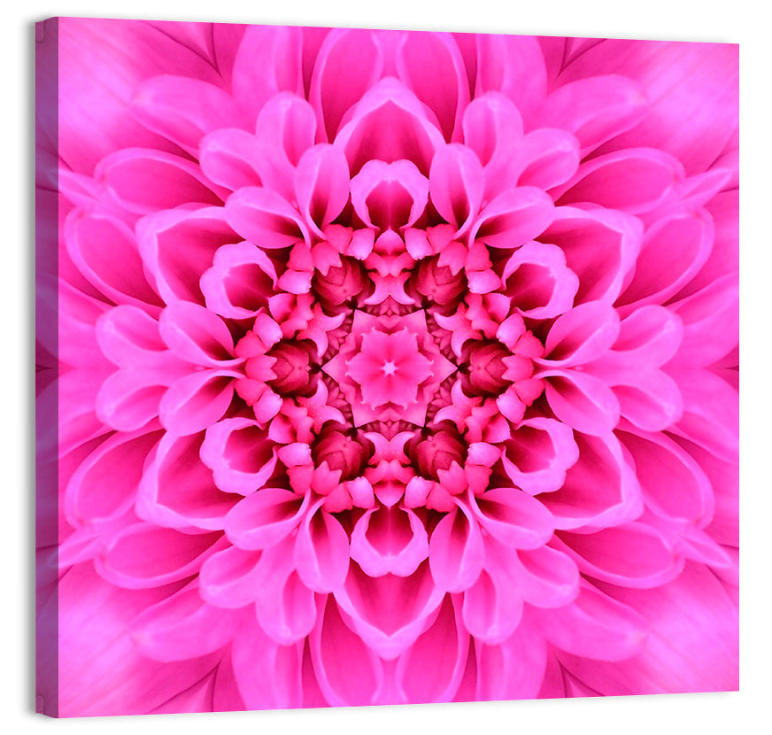 Kaleidoscopic Chrysanthemum Mandala in Magenta Wall Art