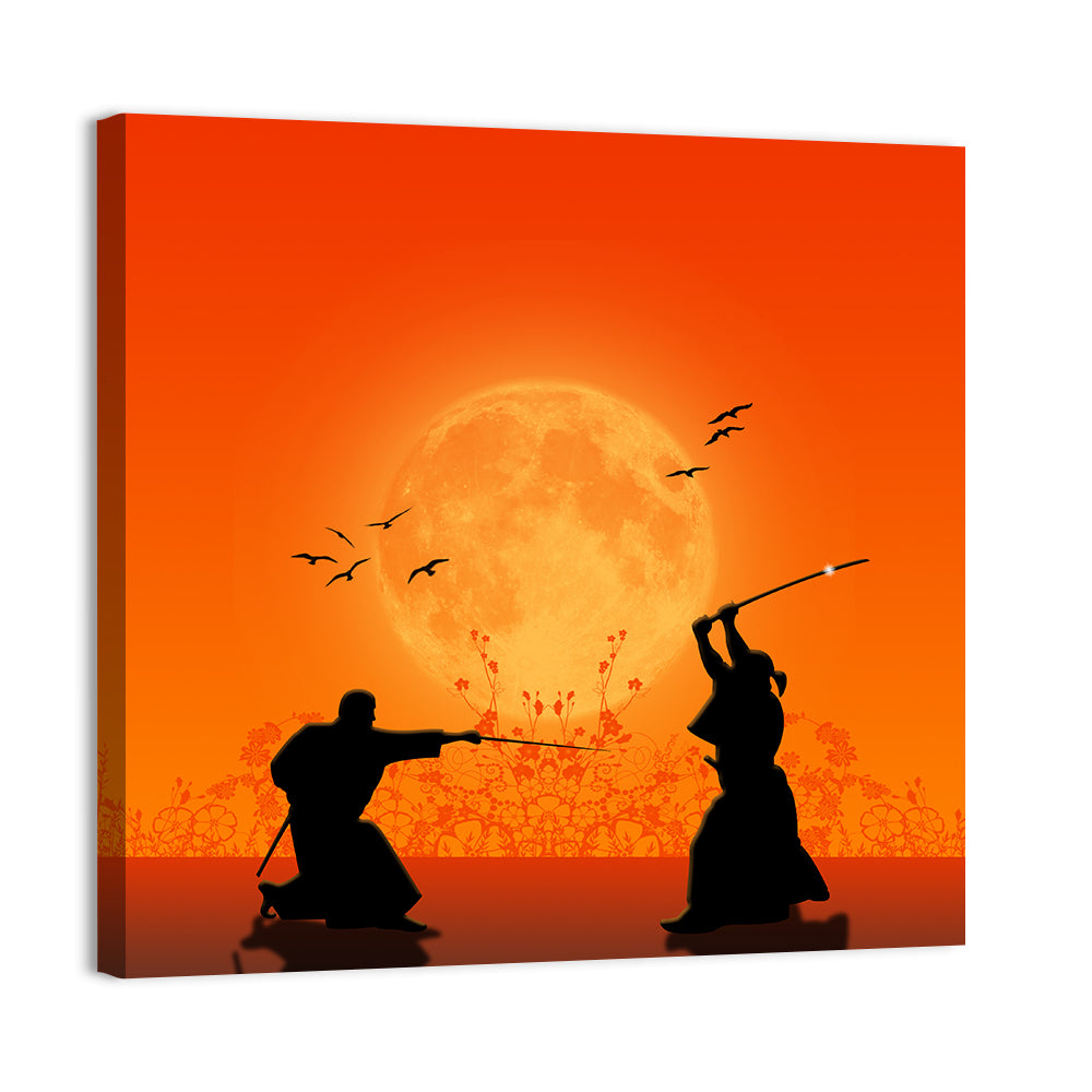 Moonlit Samurai Duel Wall Art