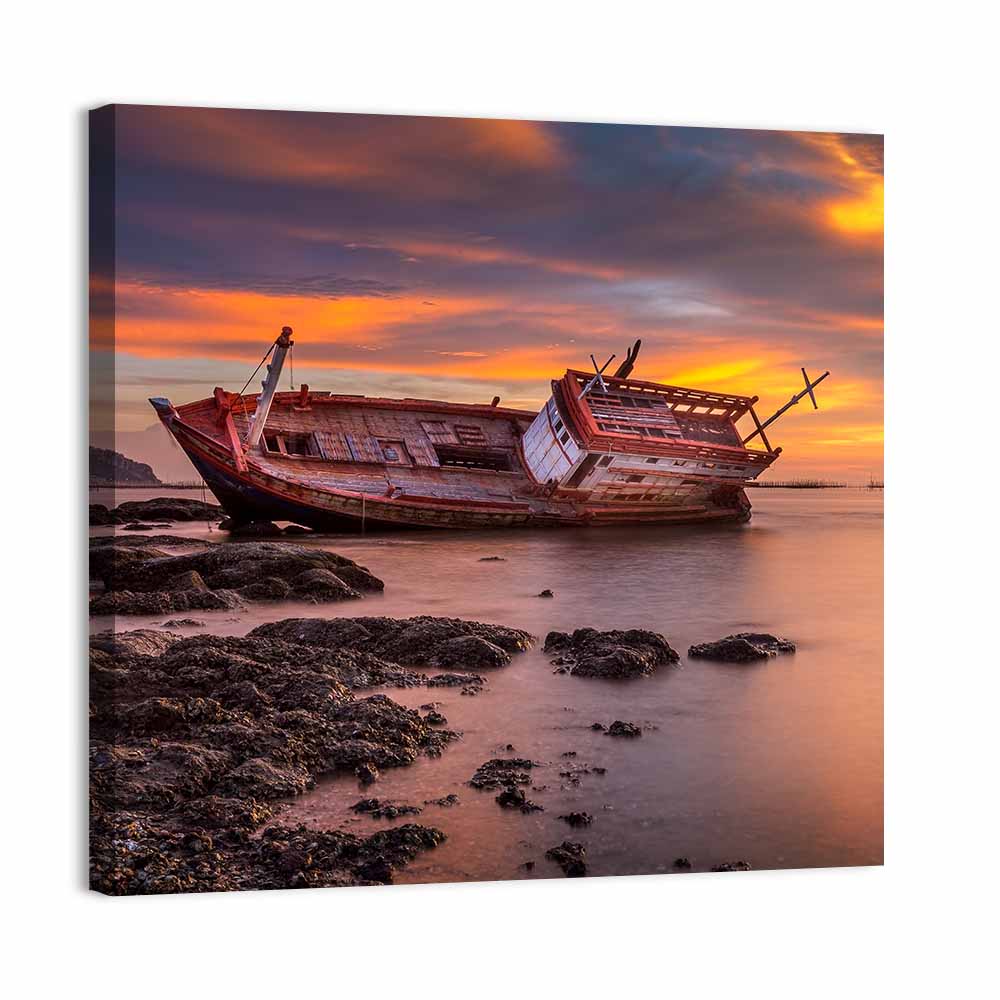 Shipwreck at Sunset Wall Art