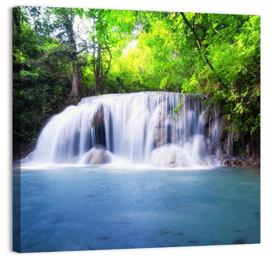 Erawan Waterfall Emerald Pool Wall Art, canvas print, square