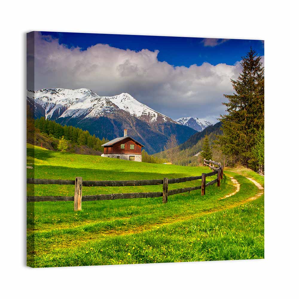 Alpine Meadow Cabin, Swiss Alps Wall Art