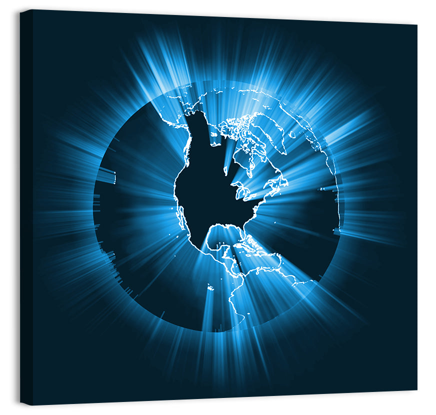 Glowing North America Globe Wall Art, canvas print, square
