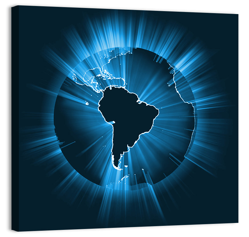 Glowing South America Map Wall Art, canvas print, square