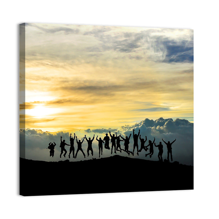 Golden Team Silhouettes at Sunset Wall Art as a canvas print