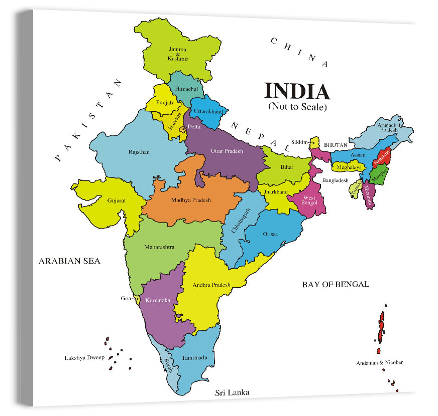 Colorful Political Map of India Wall Art