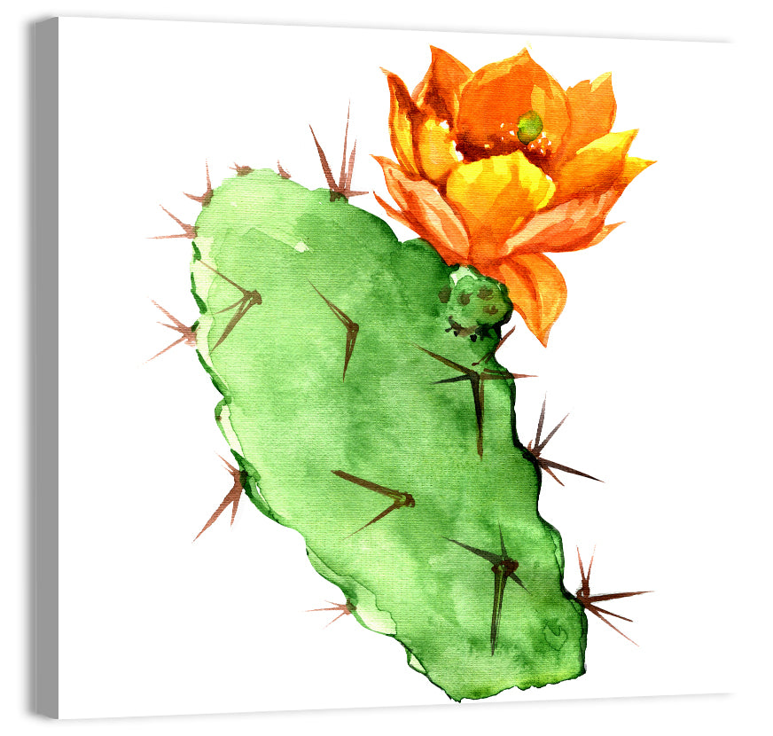 Opuntia Cactus Watercolor Wall Art, canvas print, square