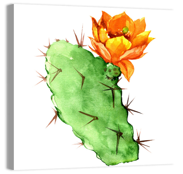 Opuntia Cactus Watercolor Wall Art as a canvas print