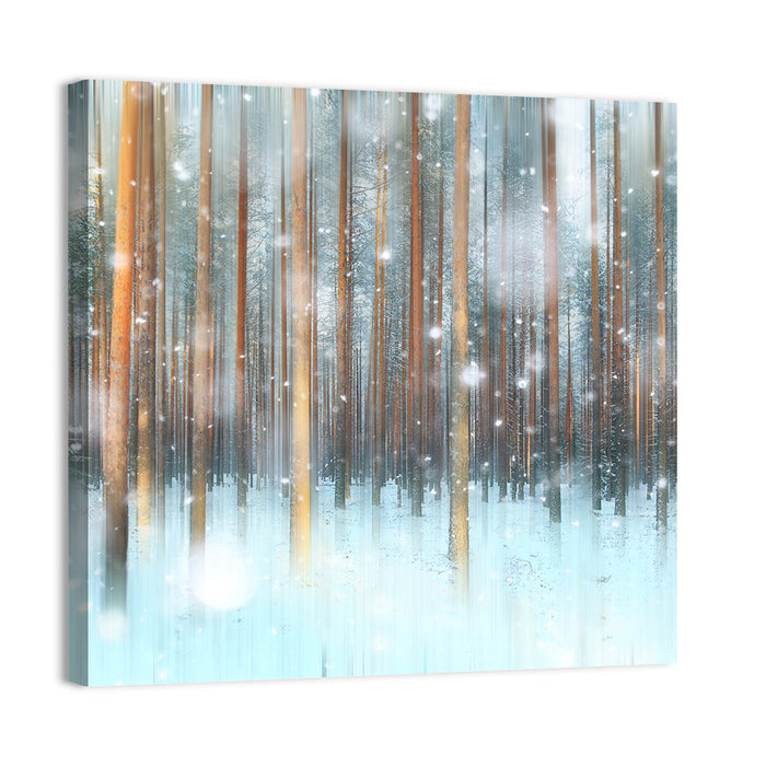 Ethereal Snowy Pine Forest Wall Art as a canvas print