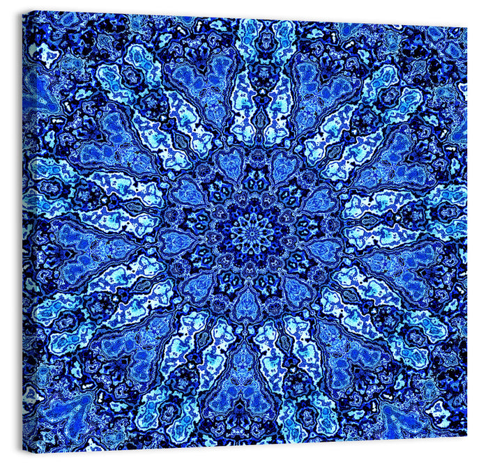 Blue Fractal Mandala Wall Art as a canvas print