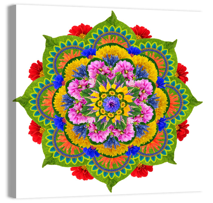 Vibrant Lotus Floral Mandala Wall Art as a canvas print