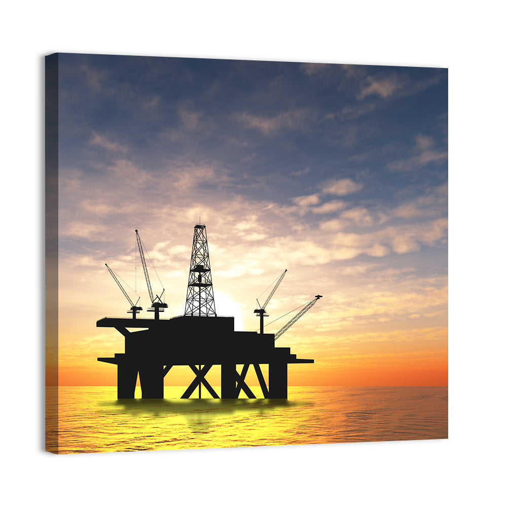 Sunset Oil Rig Silhouette Wall Art