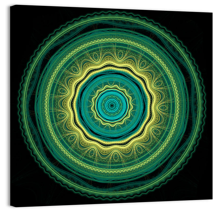 Hypnotic Teal Glow Mandala Wall Art, canvas print, square