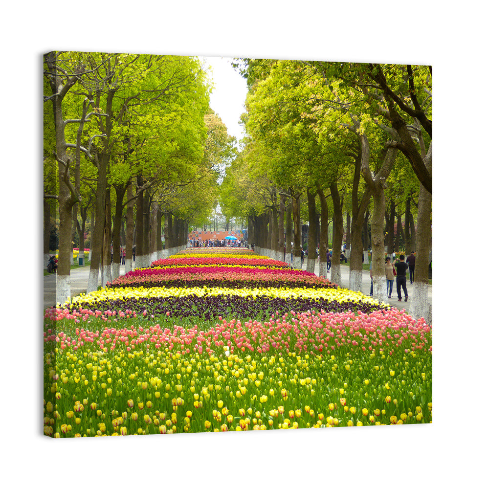 Tree-lined Tulip Garden Path Wall Art