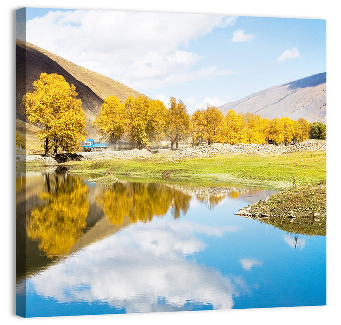Chanxi Autumn Reflection Road Wall Art as a canvas print