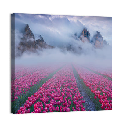 Foggy Tulips Field Wall Art