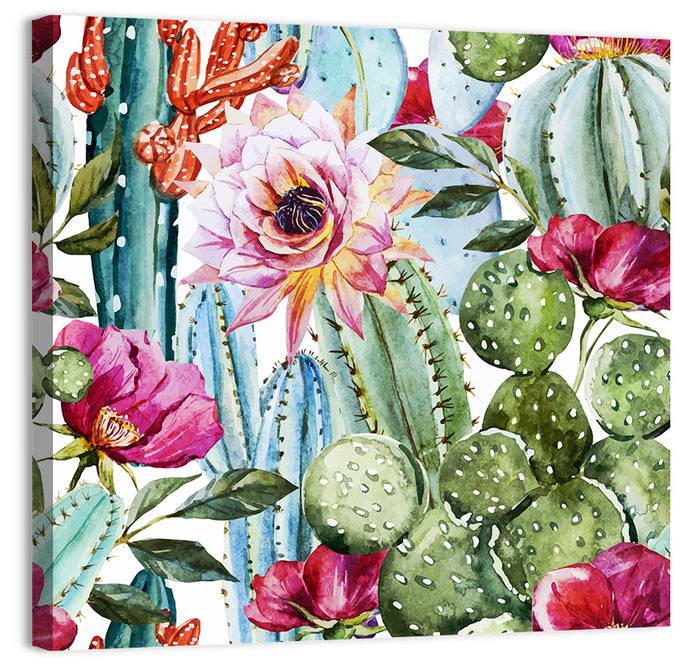 Watercolor Cactus Pattern Wall Art as a canvas print