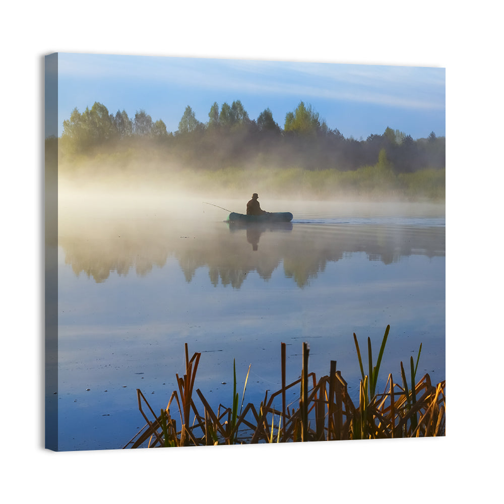 Misty Lake Fisherman Wall Art