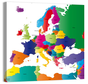 Coloured Europe Map Wall Art