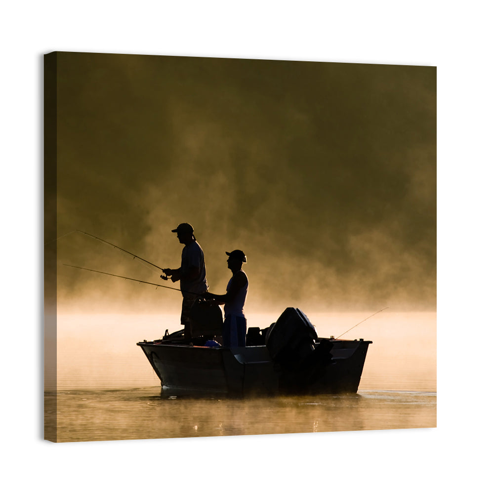 Misty Lake Fishing Wall Art, canvas print, square