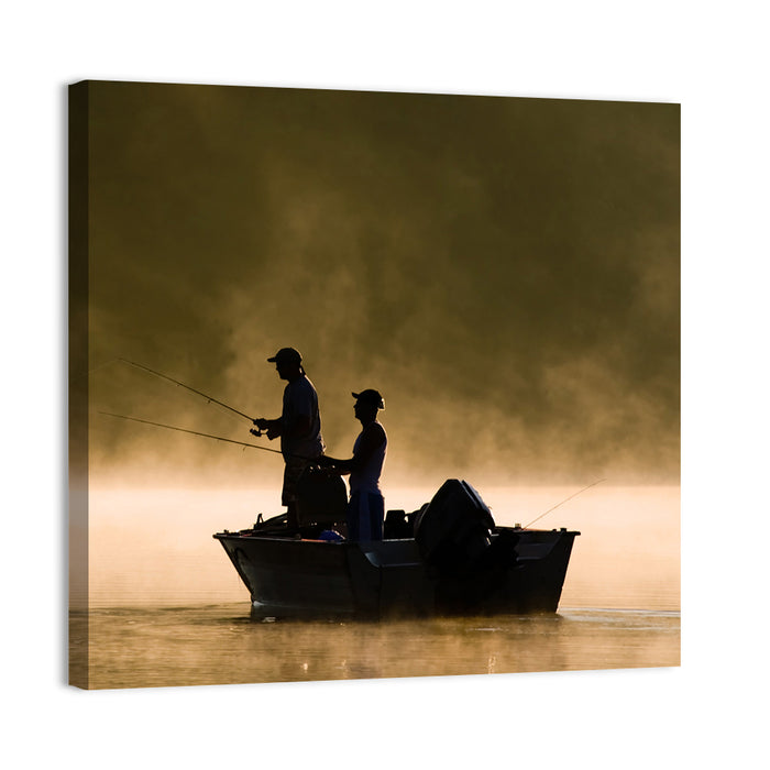Misty Lake Fishing Wall Art as a canvas print