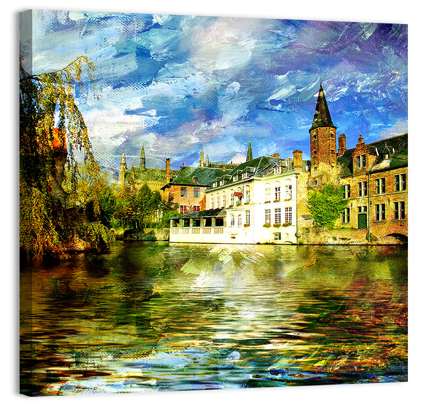 Dijver Canal, Bruges Wall Art, canvas print, square