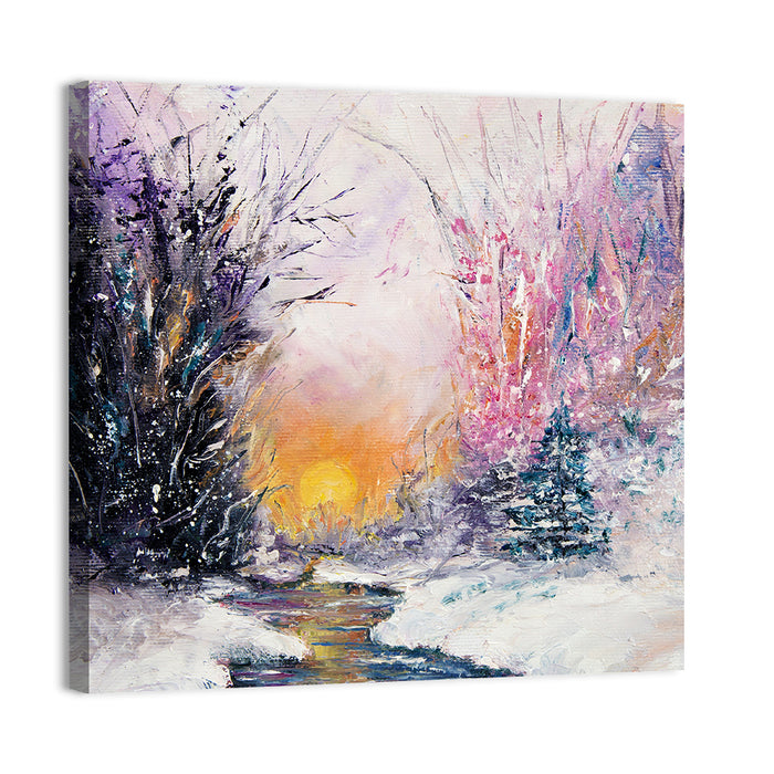 Golden Sunset Winter Stream Wall Art as a canvas print