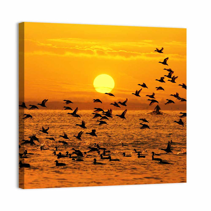Golden Flock at Sunset Wall Art as a canvas print