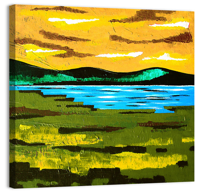 Golden Hour Mountain Lake Abstract Wall Art as a canvas print
