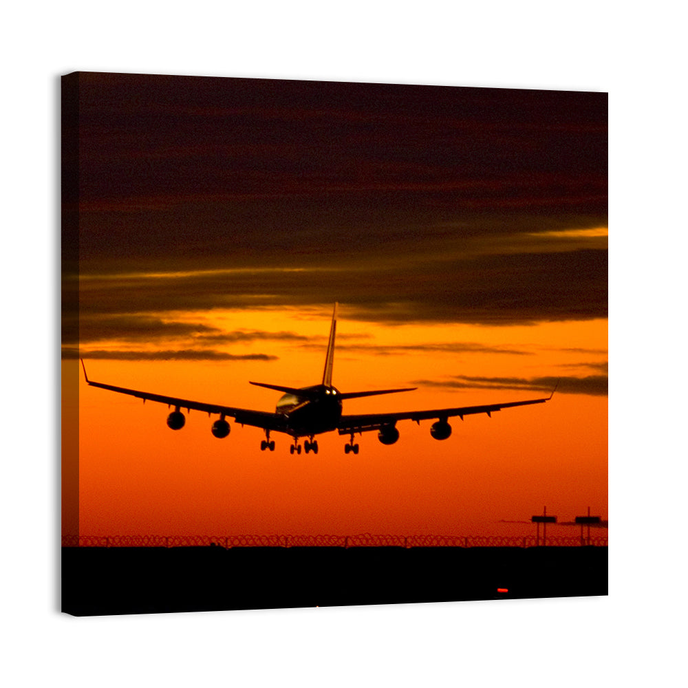 Plane Landing at Sunset Wall Art