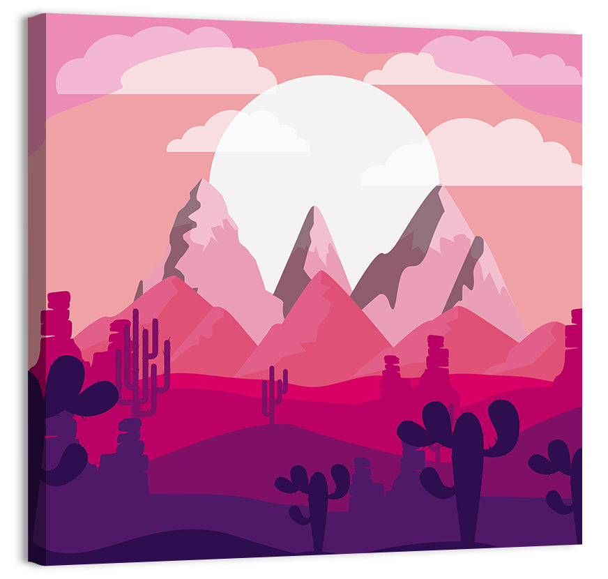 Magenta Desert Mountains Illustration Wall Art, canvas print, square