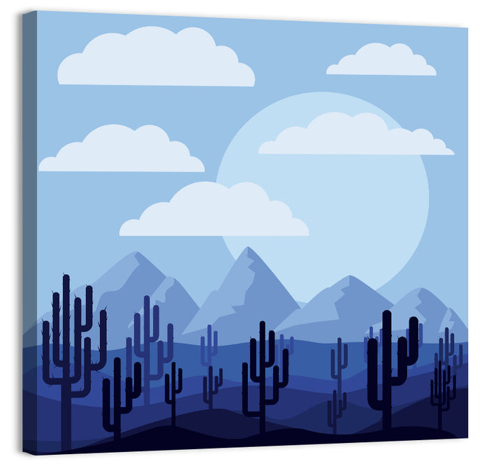 Blue Desert Cactus Illustration Wall Art as a canvas print