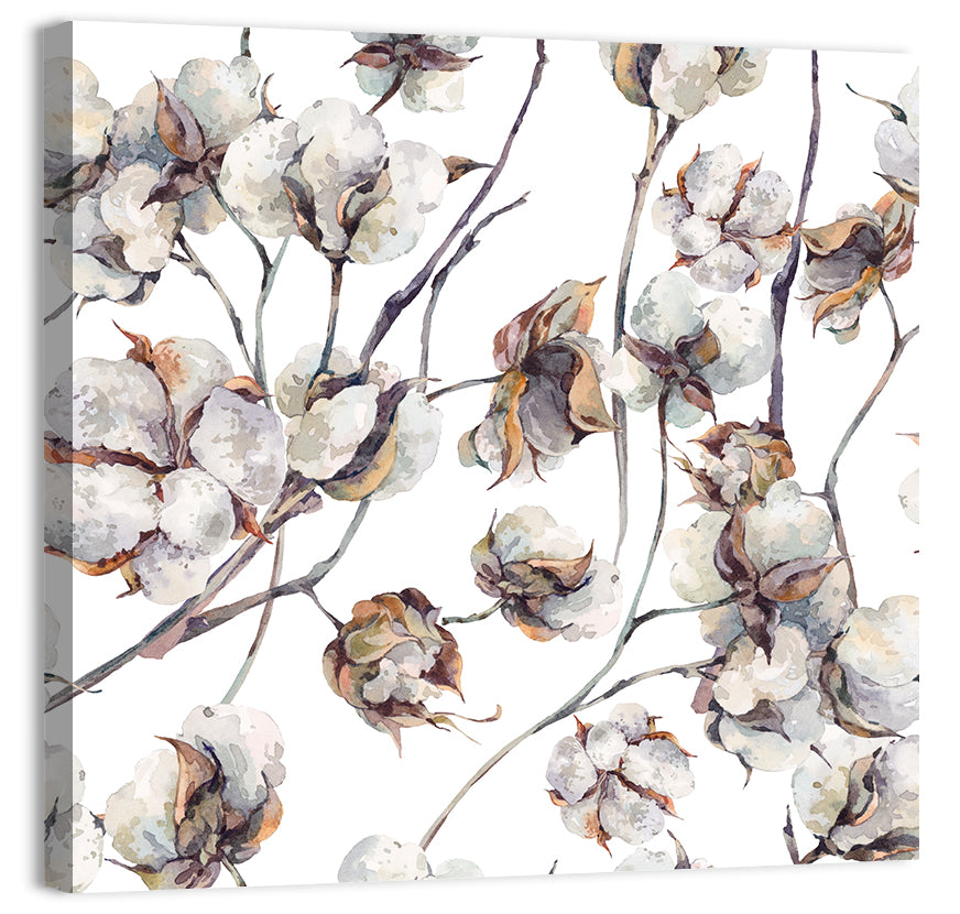 Watercolor Cotton Bolls Wall Art, canvas print, square