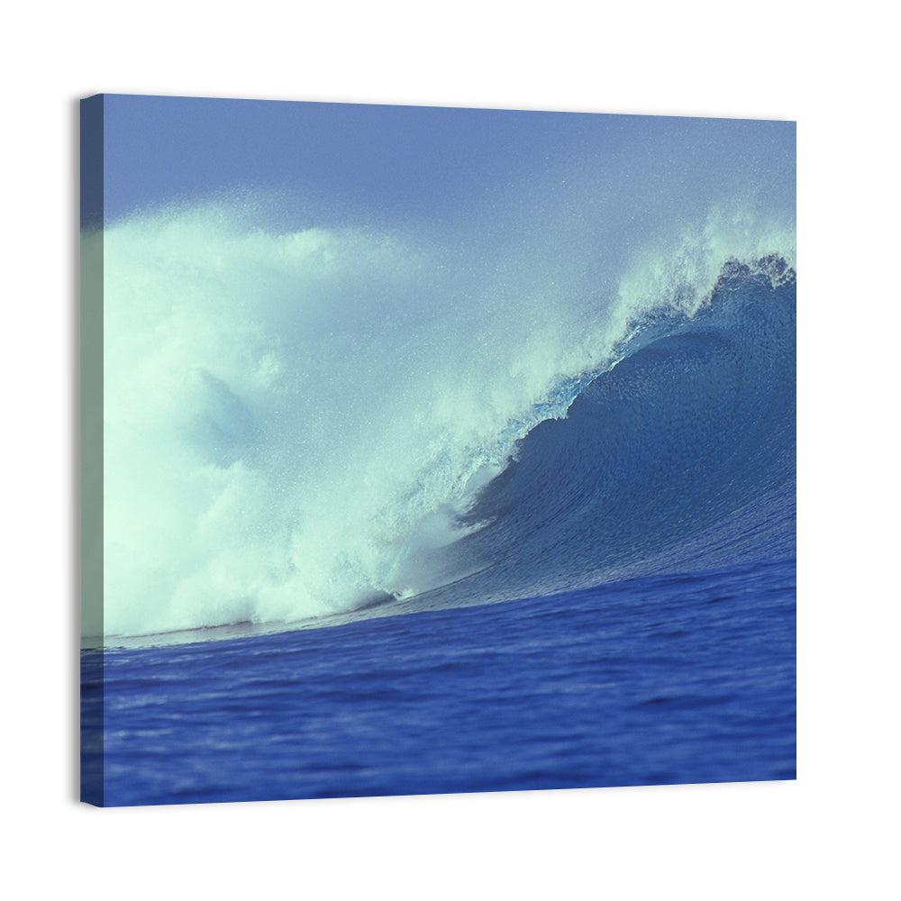 Deep Blue Barrel Wave Wall Art, canvas print, square