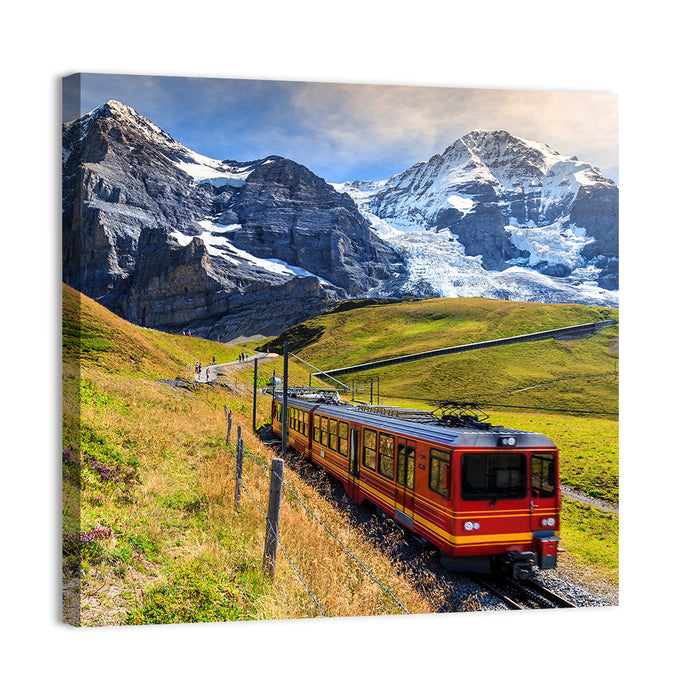 Red Alpine Train at Eiger Wall Art as a canvas print