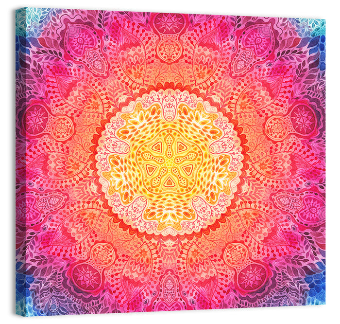 Watercolor Lace Mandala in Pink and Gold Wall Art as a canvas print