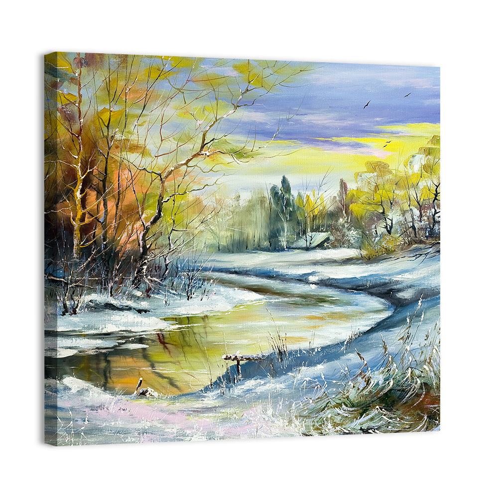 Winter River at Golden Hour Wall Art