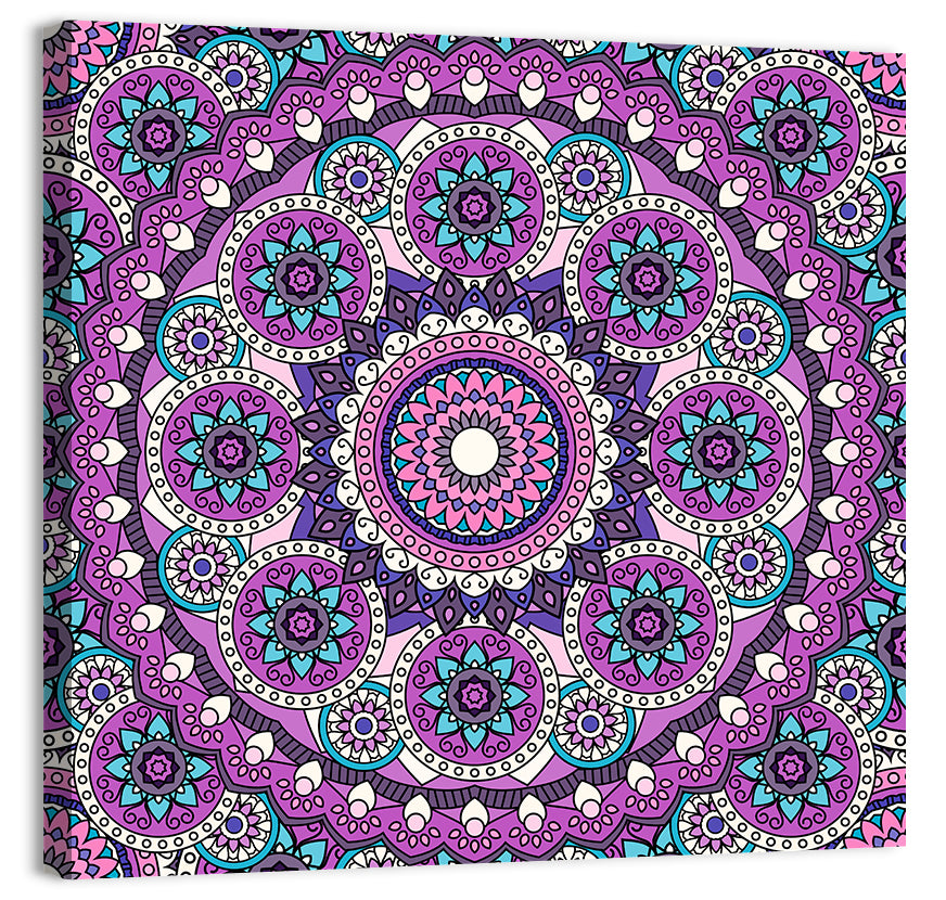 Vibrant Purple Teal Mandala Pattern Wall Art