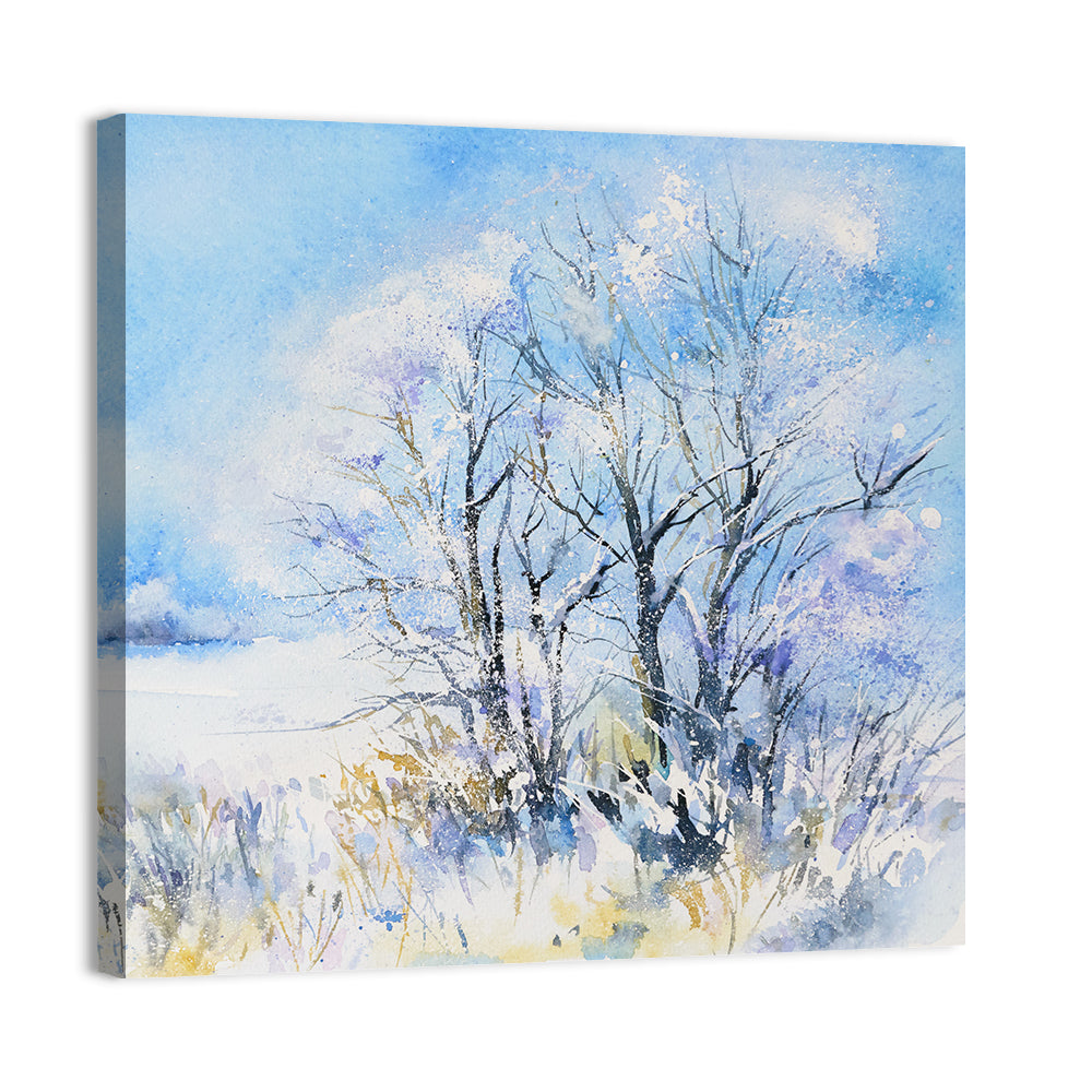 Blue Watercolor Winter Landscape Wall Art