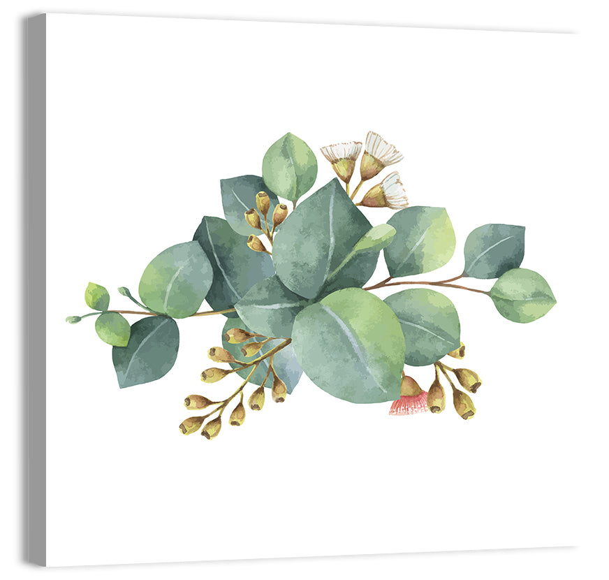 Eucalyptus Leaves with Pink Blossom Wall Art
