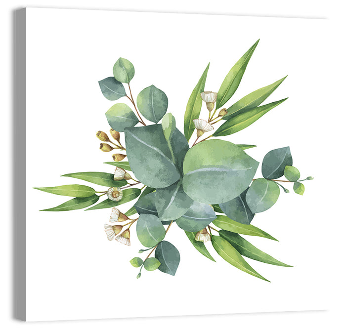 Eucalyptus Leaf Watercolor Cluster Wall Art as a canvas print