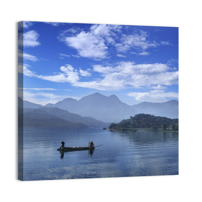 Sun Moon Lake Morning Mist Wall Art as a canvas print