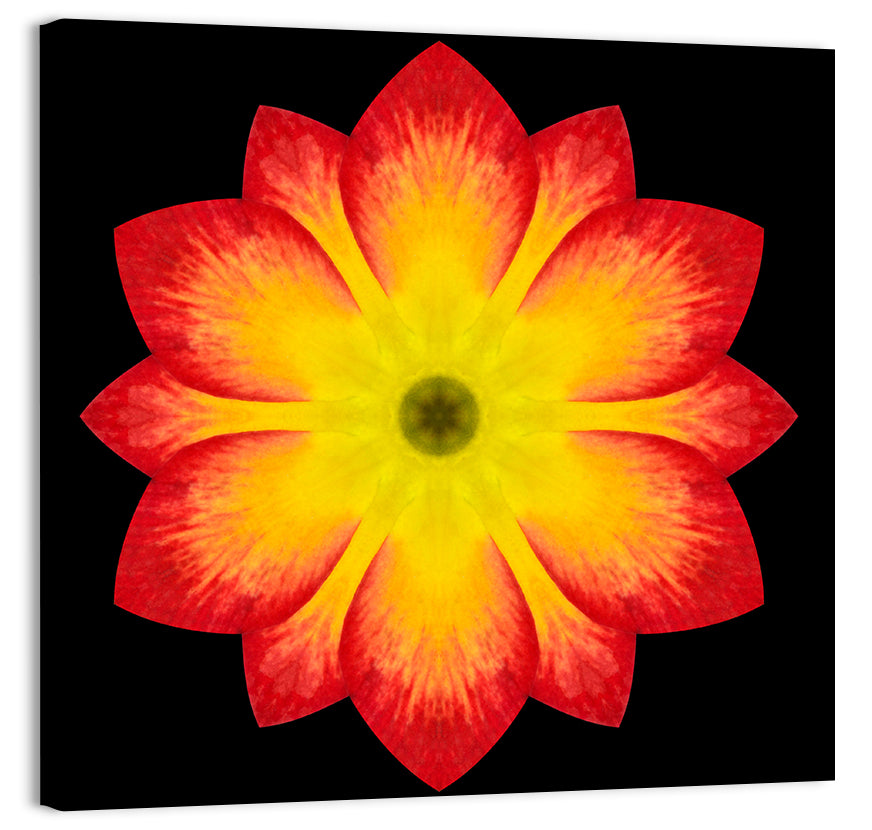 Red Yellow Mandala Flower Pattern Wall Art, canvas print, square