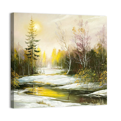 Sunny River Winter Sunrise Wall Art