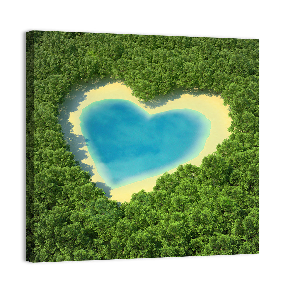 Heart-shaped Pond Aerial View Wall Art, canvas print, square