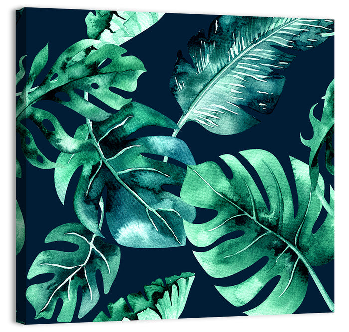 Tropical Watercolor Leaf Pattern Wall Art as a canvas print