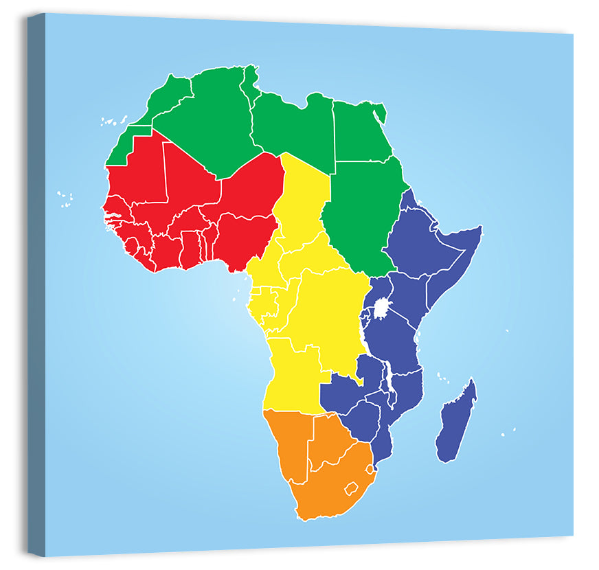 Color Coded Africa Map Wall Art, canvas print, square