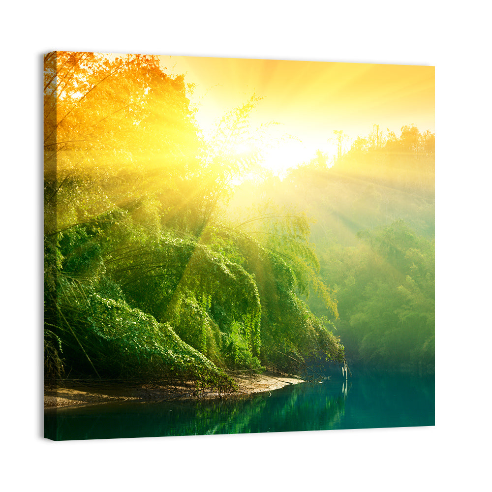Golden Bamboo Riverbank Wall Art