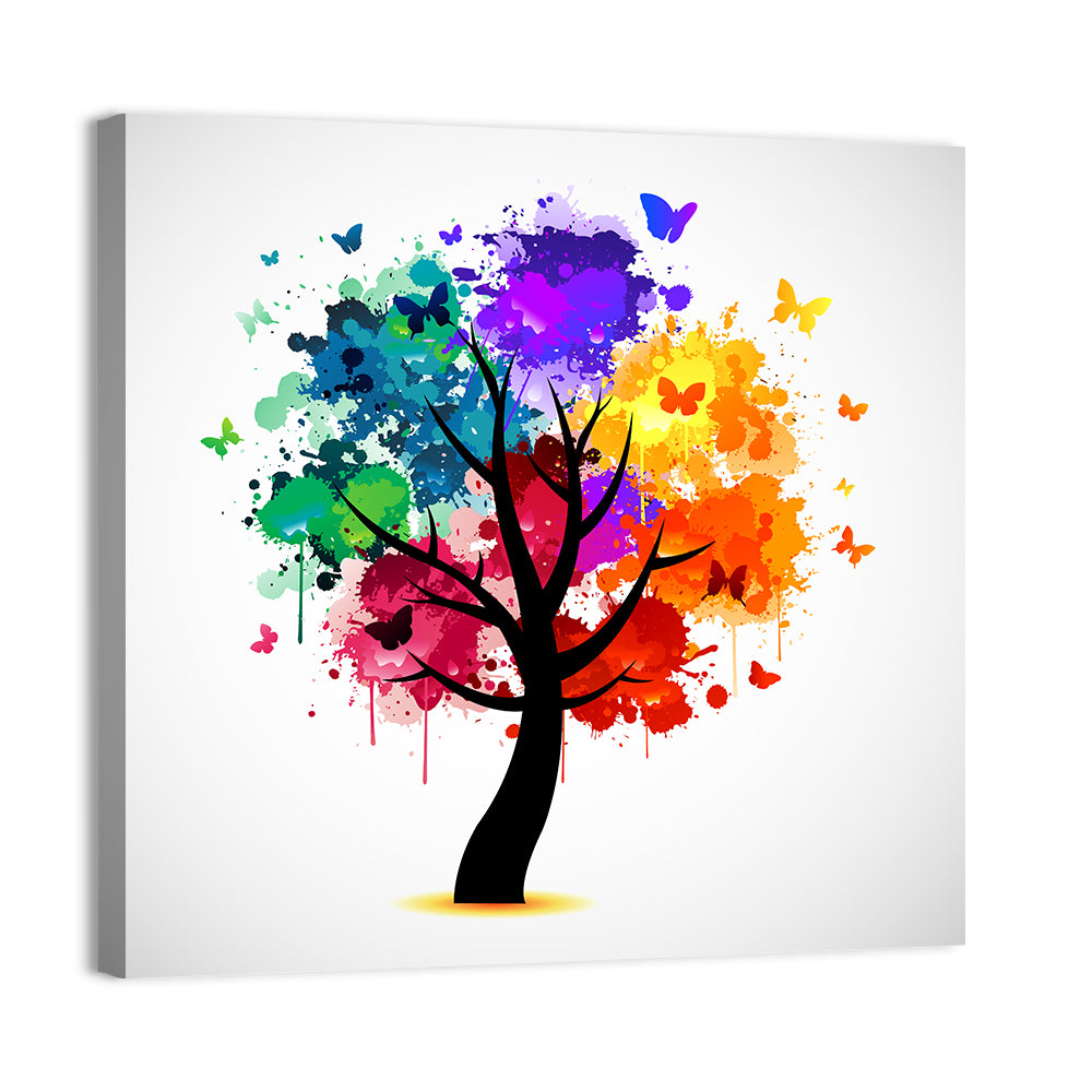 Painted Tree with Butterflies Wall Art, canvas print, square
