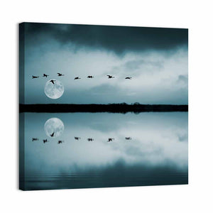 Birds Flock Over Lake Wall Art